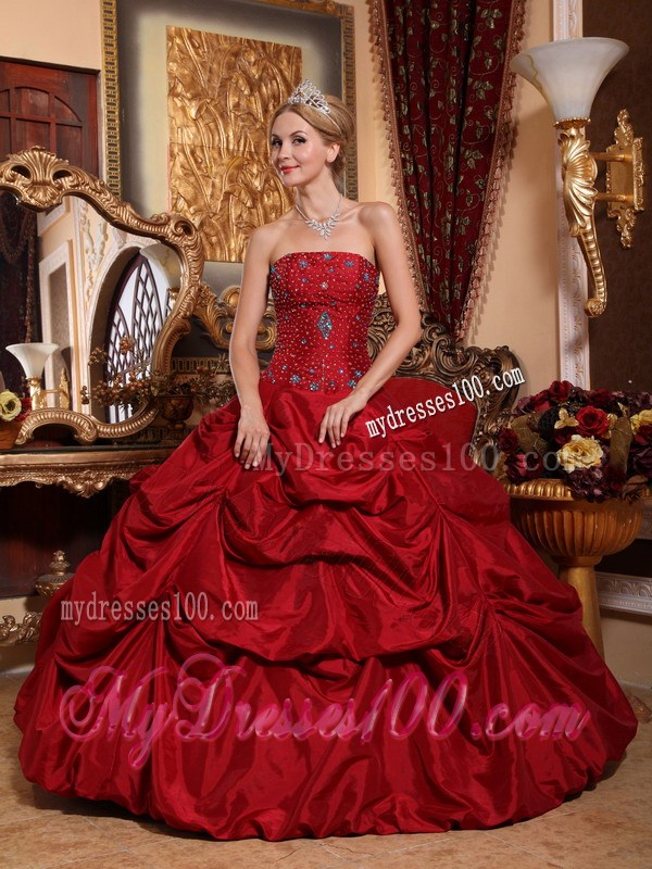 Wine Red Ruched Corset Back Quince Dresses with Beadings