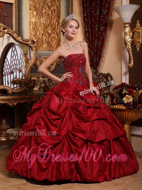 Wine Red Ruched Corset Back Quince Dresses with Beadings