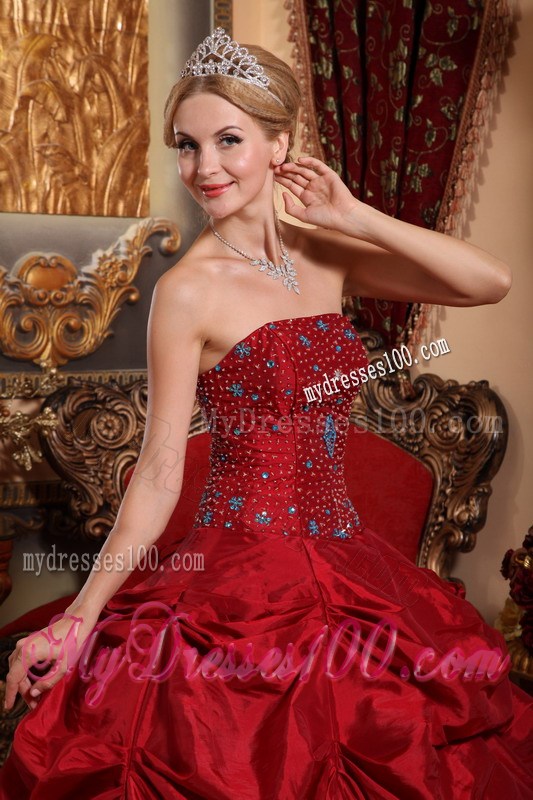 Wine Red Ruched Corset Back Quince Dresses with Beadings
