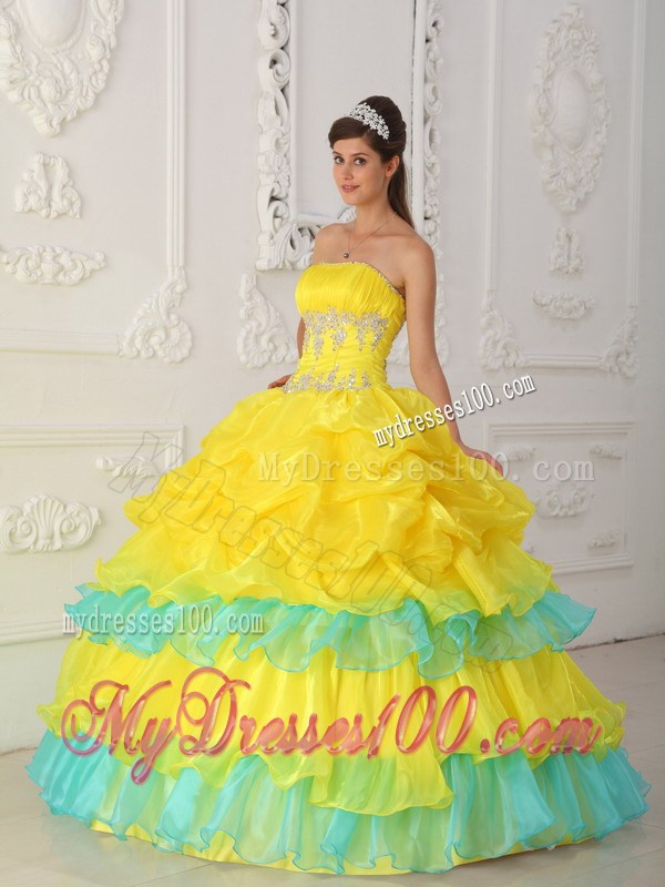 Beading Bodice Strapless Ruched Quince Dress in Yellow