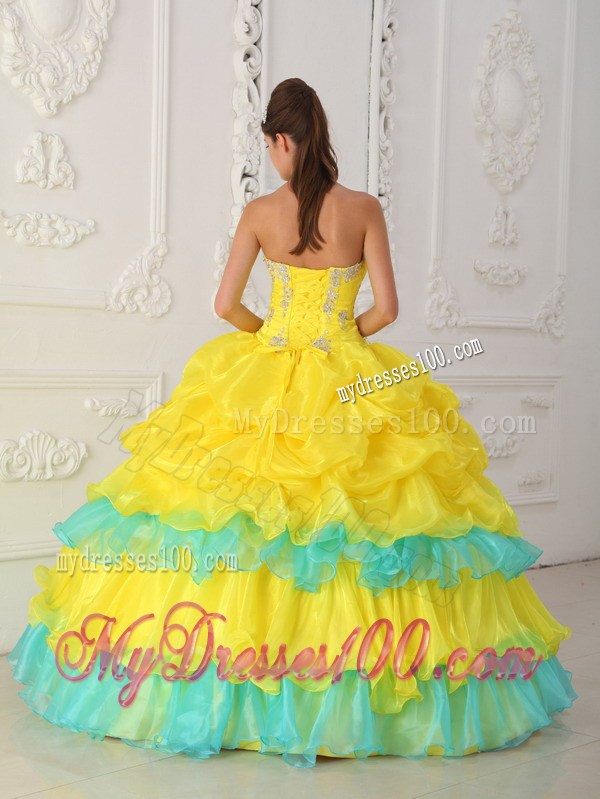 Beading Bodice Strapless Ruched Quince Dress in Yellow