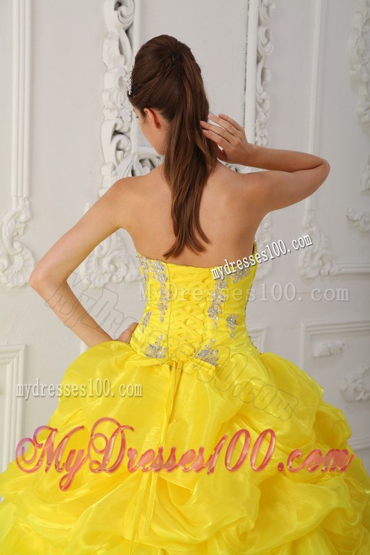 Beading Bodice Strapless Ruched Quince Dress in Yellow