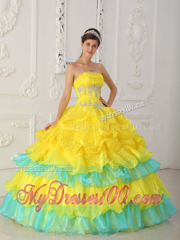 Beading Bodice Strapless Ruched Quince Dress in Yellow