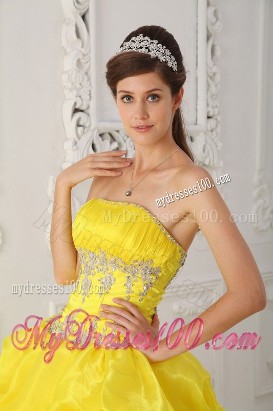 Beading Bodice Strapless Ruched Quince Dress in Yellow