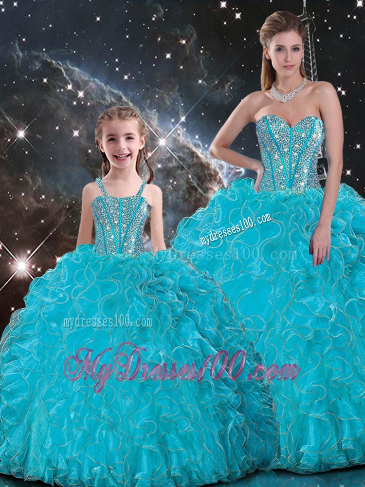 2016 Luxurious Ball Gown Matching Sister Dresses with Beading in Baby Blue