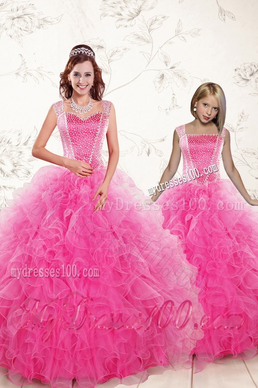 2016 Pretty Straps Hot Pink Princesita Dresses with Beading