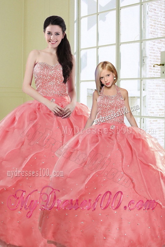 2016 Ruffles Watermelon Red Princesita Dress with Sequins