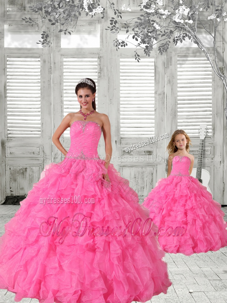 Beading Strapless Hot Pink Princesita Dress with Ruffles and Ruching