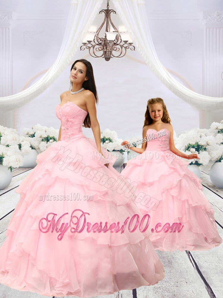 Beading and Hand Made Flower Princesita Dress in Baby Pink with Ruching