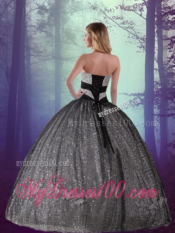 Classical Ball Gown Sweetheart Appliques Princesita Quinceanera Dresses in Black