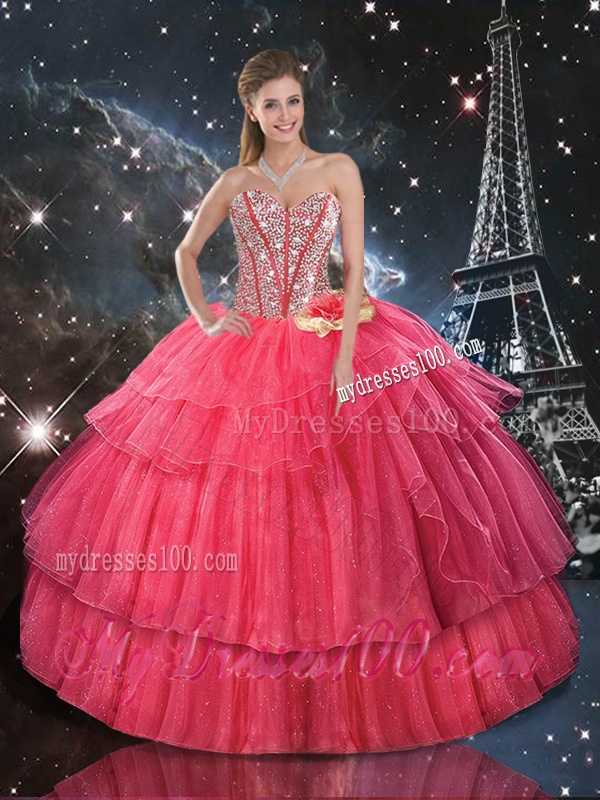 Fashionable Ball Gown Coral Red Matching Sister Dresses with Beading for Fall