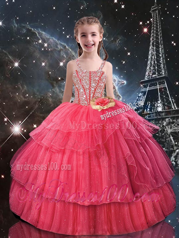 Fashionable Ball Gown Coral Red Matching Sister Dresses with Beading for Fall