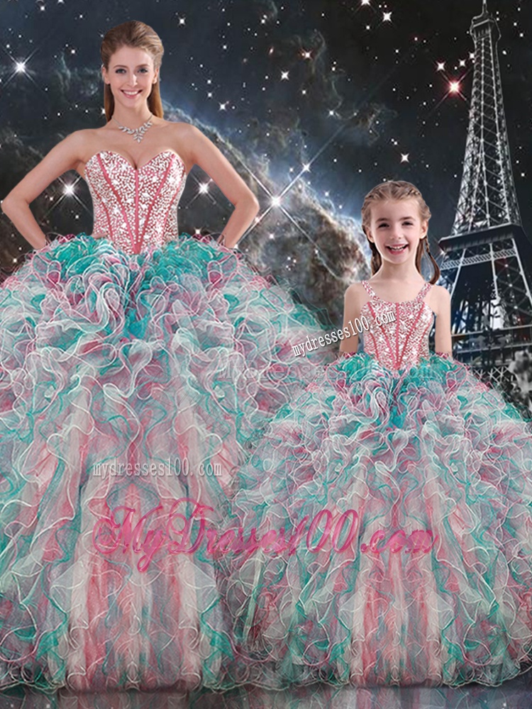 Fashionable Ball Gown Matching Sister Dresses with Beading and Ruffles
