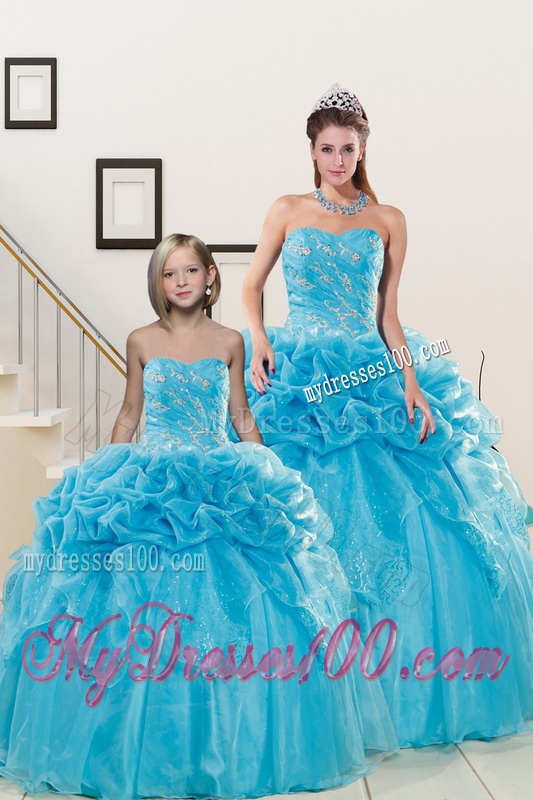 Fashionable Sweetheart Beading Princesita Dress in Aqua Blue