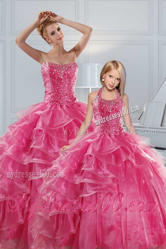 Hot Pink Sweetheart Beading Quinceanera Dresses