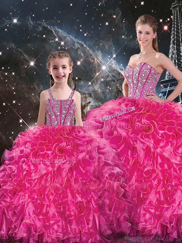 Luxurious Beading Matching Sister Dresses in Hot Pink