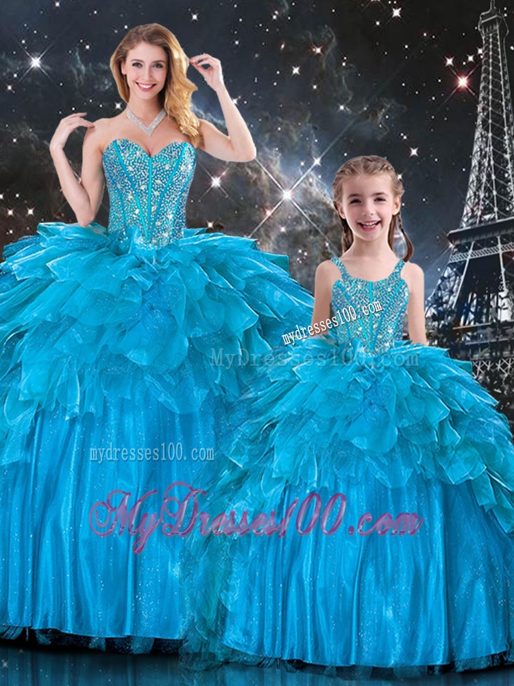 New Arrivals Sweetheart Matching Sister Dresses with Beading in Teal