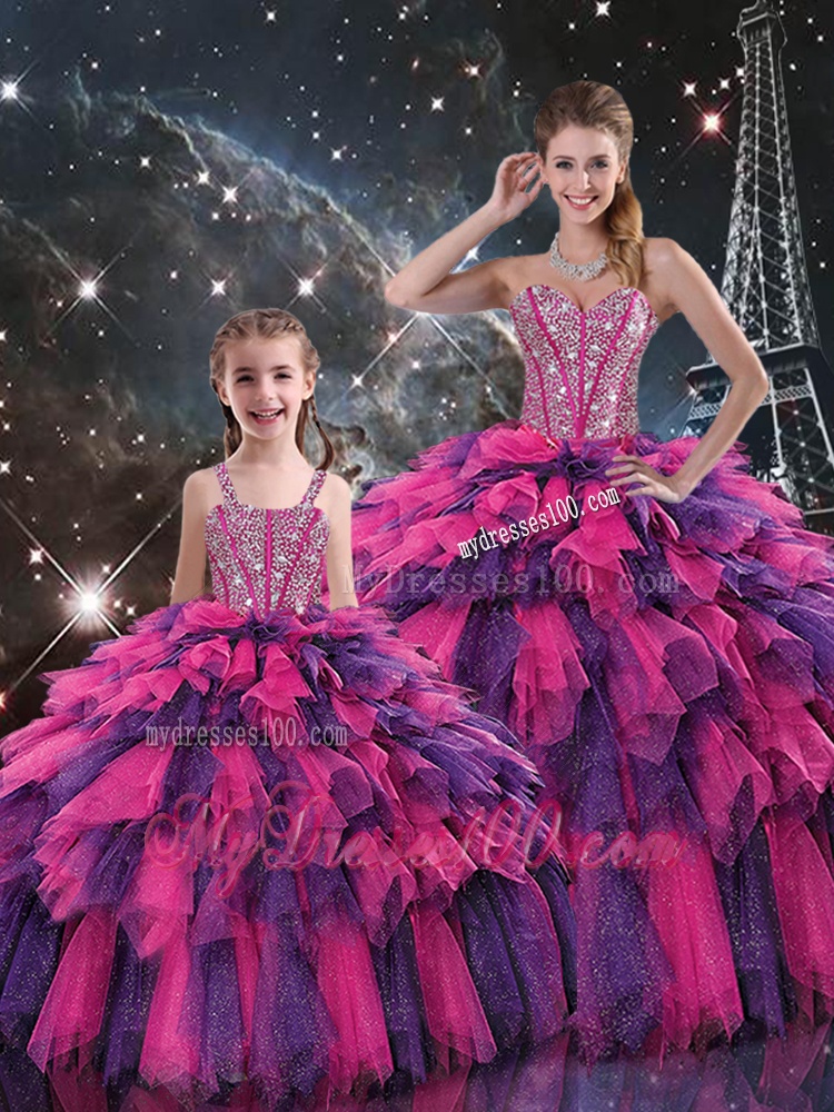 New Style Ball Gown Matching Sister Dresses with Beading and Ruffled Layers for Fall