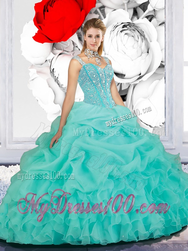 New Style Ball Gown Straps Princesita Quinceanera Dresses in Turquoise
