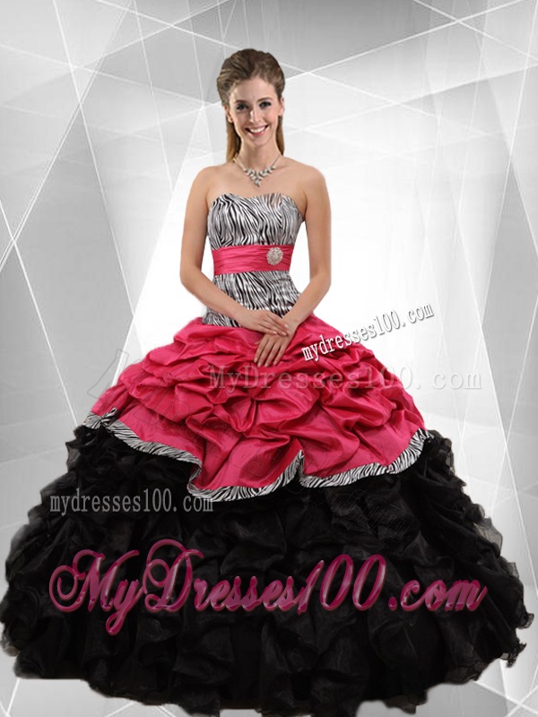 Perfect Strapless Zebra Princesita Quinceanera Dresses in Multi Color