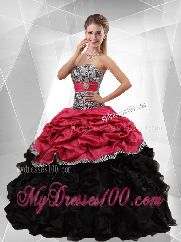 Perfect Strapless Zebra Princesita Quinceanera Dresses in Multi Color