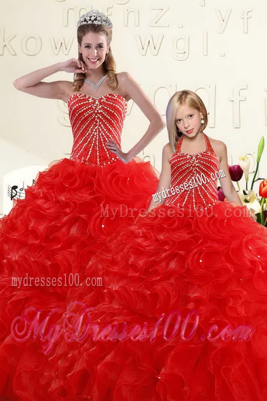 Popular Beading and Ruffles Red Princesita Dress for 2016