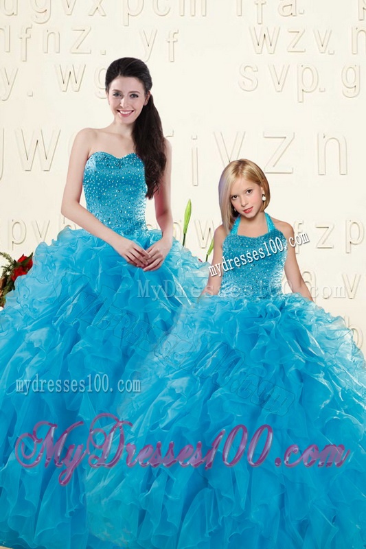 Romantic Blue Ball Gown Sequins and Ruffles Princesita Dress