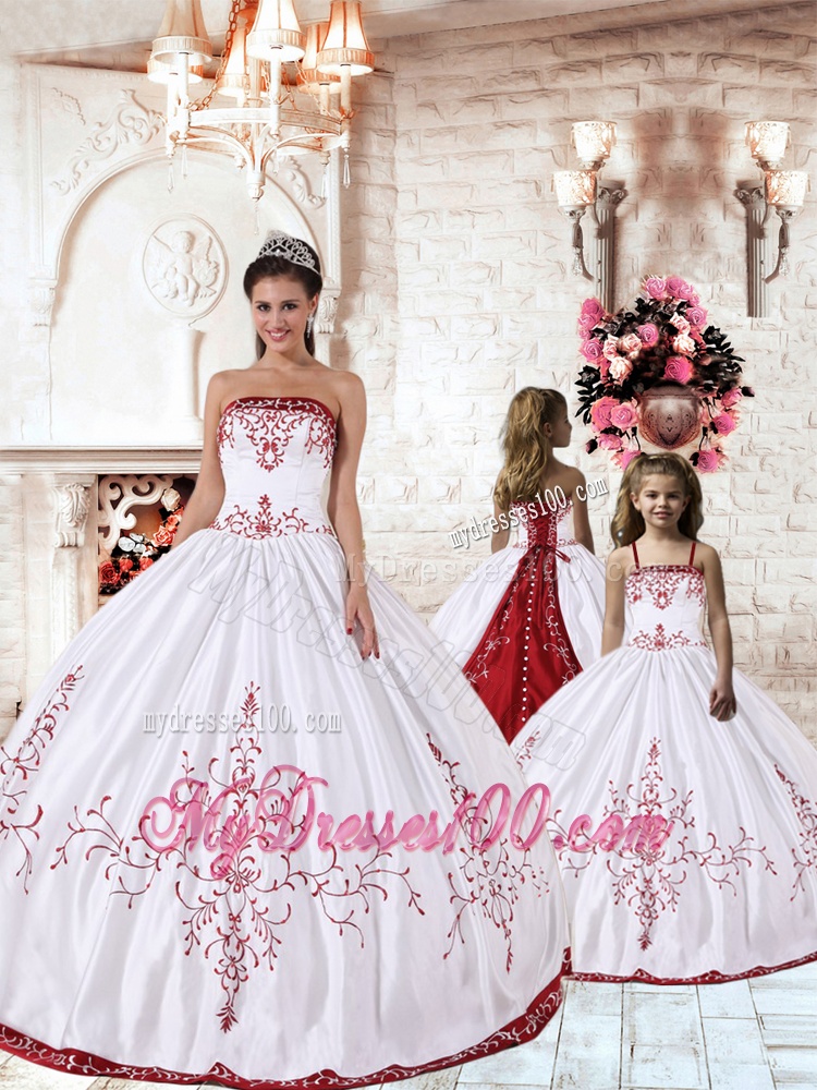 White Strapless Princesita Dress with Red Embroidery for 2016
