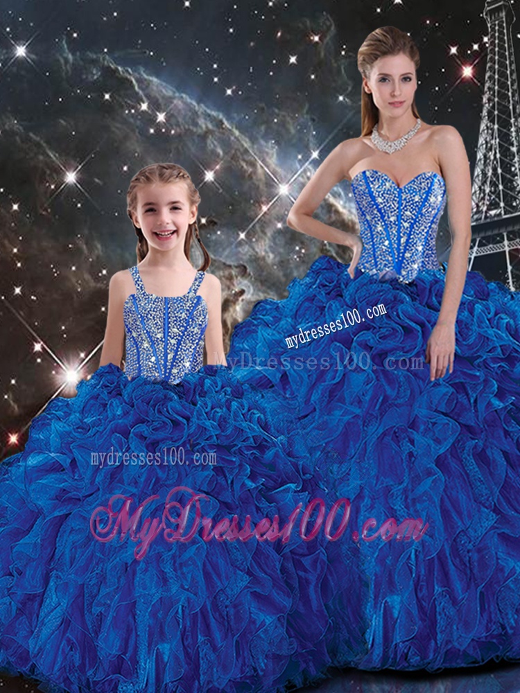 Wonderful Ball Gown Matching Sister Dresses with Beading and Ruffles in Blue for Fall