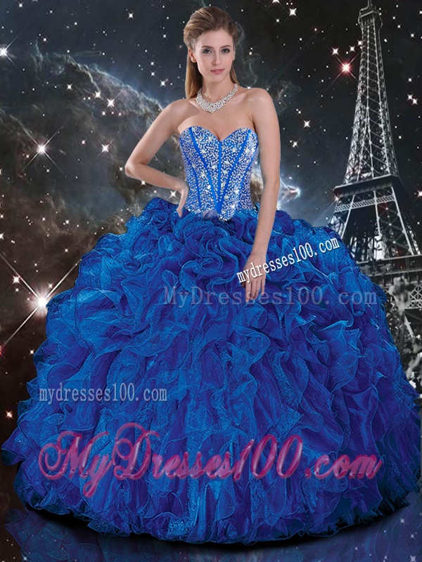Wonderful Ball Gown Matching Sister Dresses with Beading and Ruffles in Blue for Fall