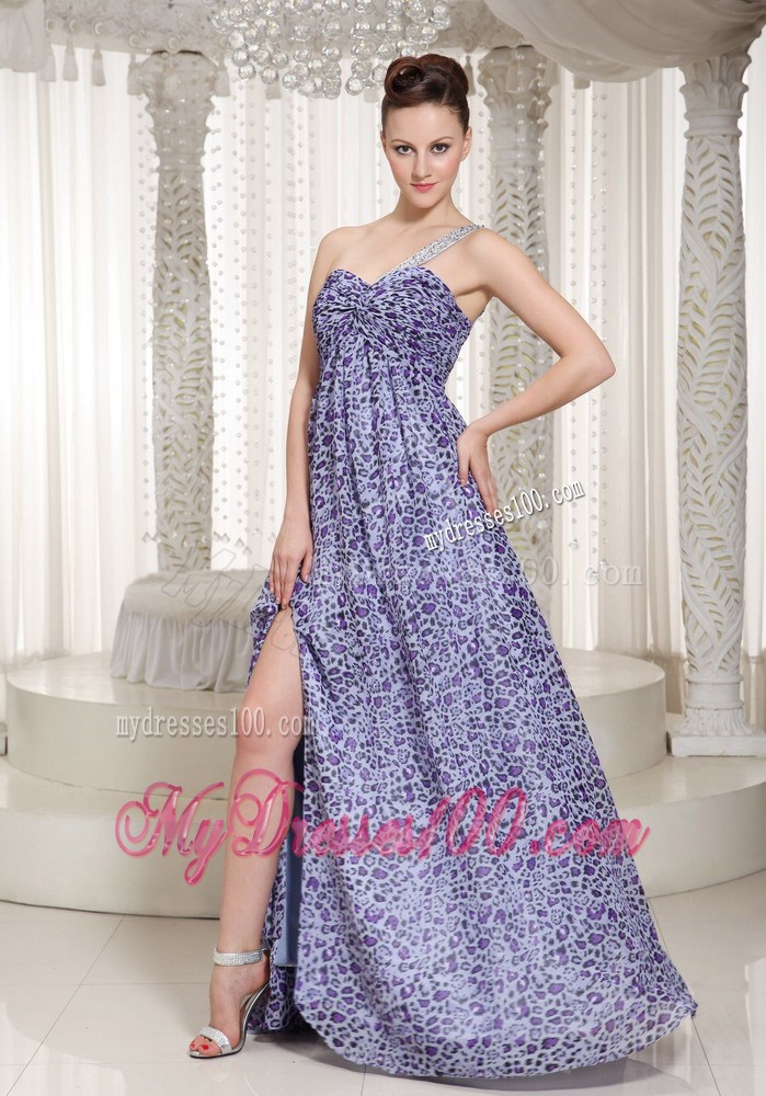 Latest High Slit Prom Dress One Shoulder With Leopard