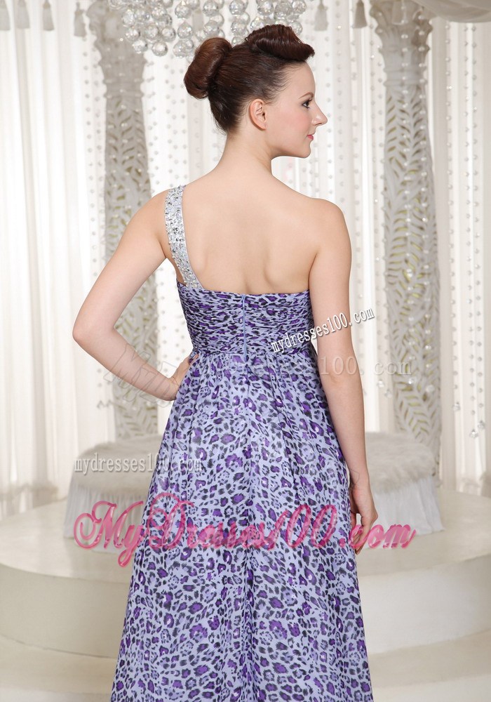 Latest High Slit Prom Dress One Shoulder With Leopard
