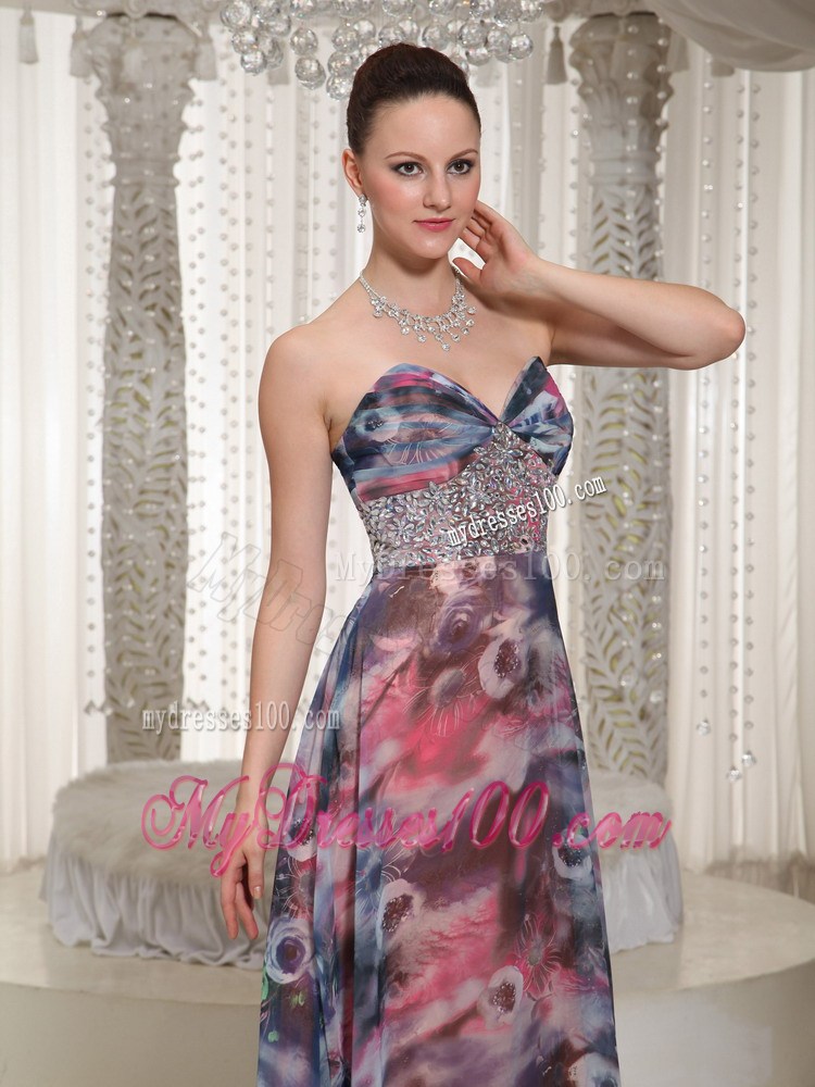 Beaded Embellishment Floor-length Printing 2013 Prom Dress For Wear