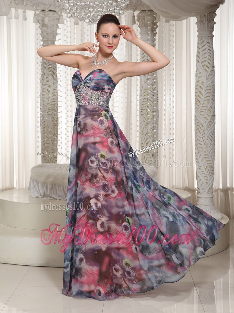 Beaded Embellishment Floor-length Printing 2013 Prom Dress For Wear