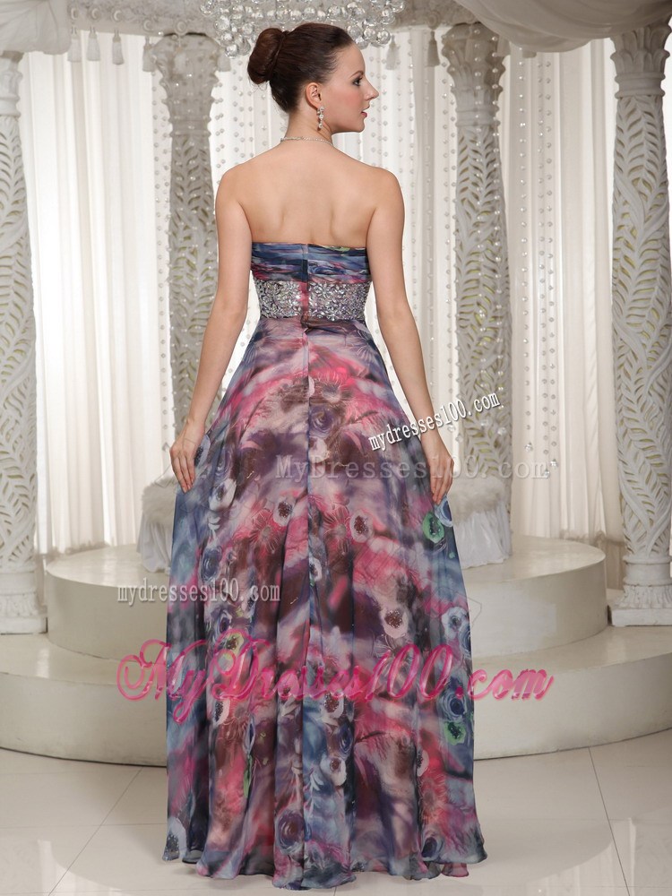 Beaded Embellishment Floor-length Printing 2013 Prom Dress For Wear