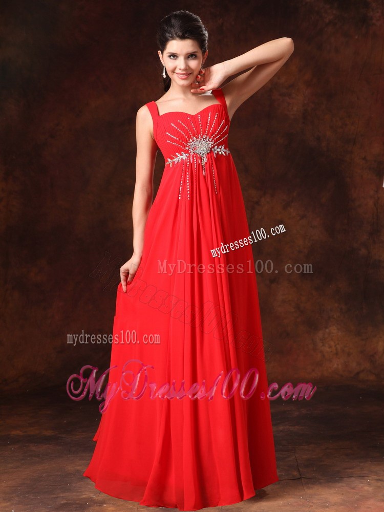 Red Empire Beaded Straps Maxi Dress For 2013 Simple Custom Made