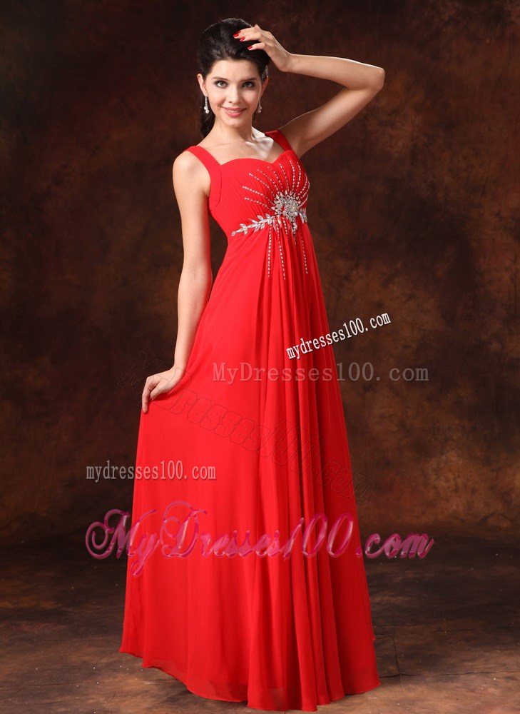 Red Empire Beaded Straps Maxi Dress For 2013 Simple Custom Made