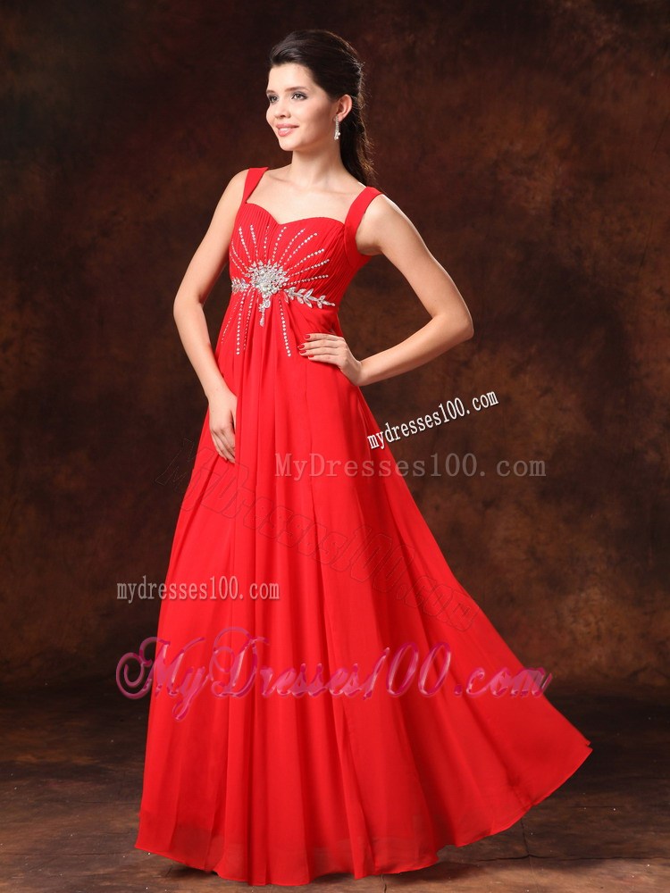 Red Empire Beaded Straps Maxi Dress For 2013 Simple Custom Made