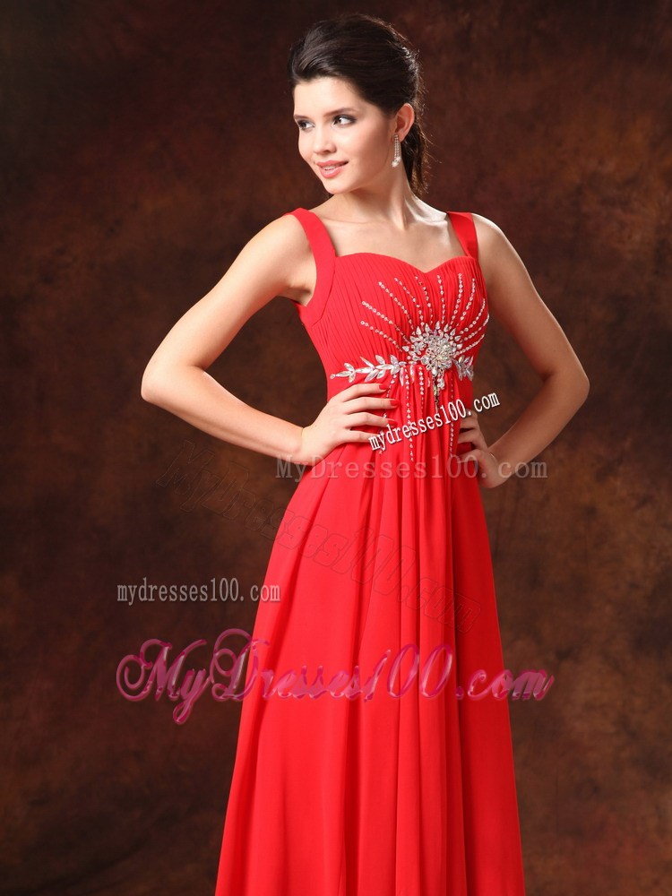 Red Empire Beaded Straps Maxi Dress For 2013 Simple Custom Made
