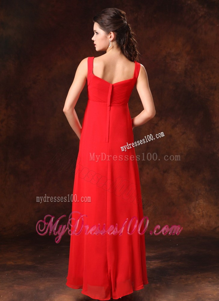 Red Empire Beaded Straps Maxi Dress For 2013 Simple Custom Made
