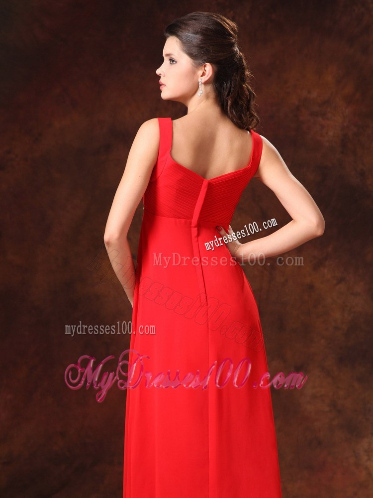 Red Empire Beaded Straps Maxi Dress For 2013 Simple Custom Made