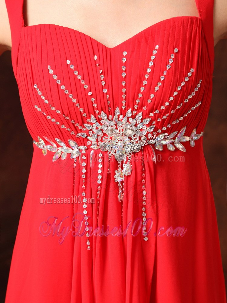 Red Empire Beaded Straps Maxi Dress For 2013 Simple Custom Made