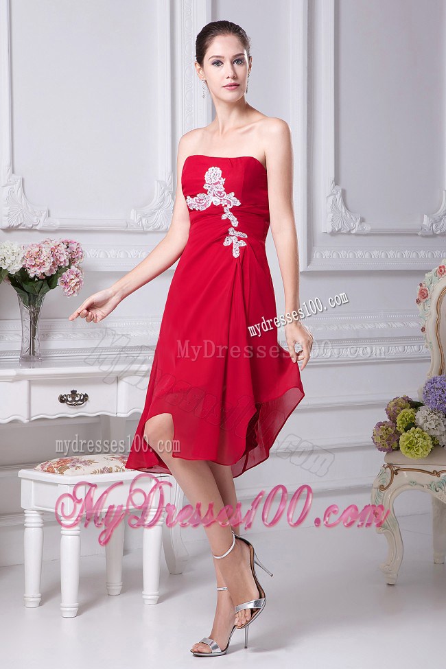Appliques Strapless Asymmetrical Wine Red 2013 Summer Maxi Dresses