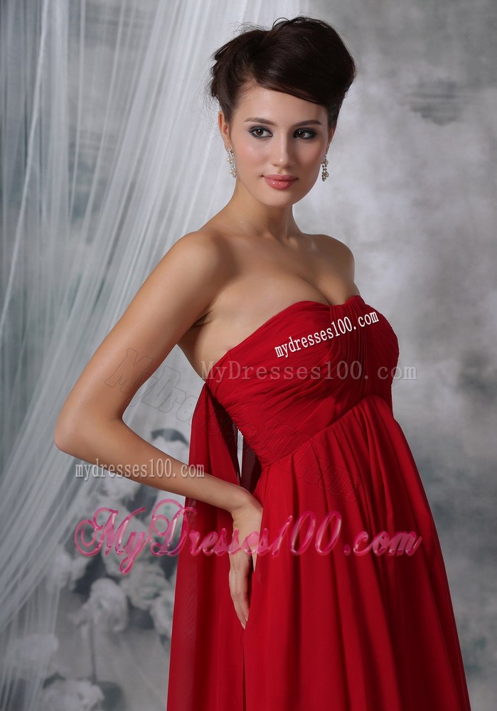 2013 Cheap Red Empire Strapless Watteau Train Ruched Maxi Dresses