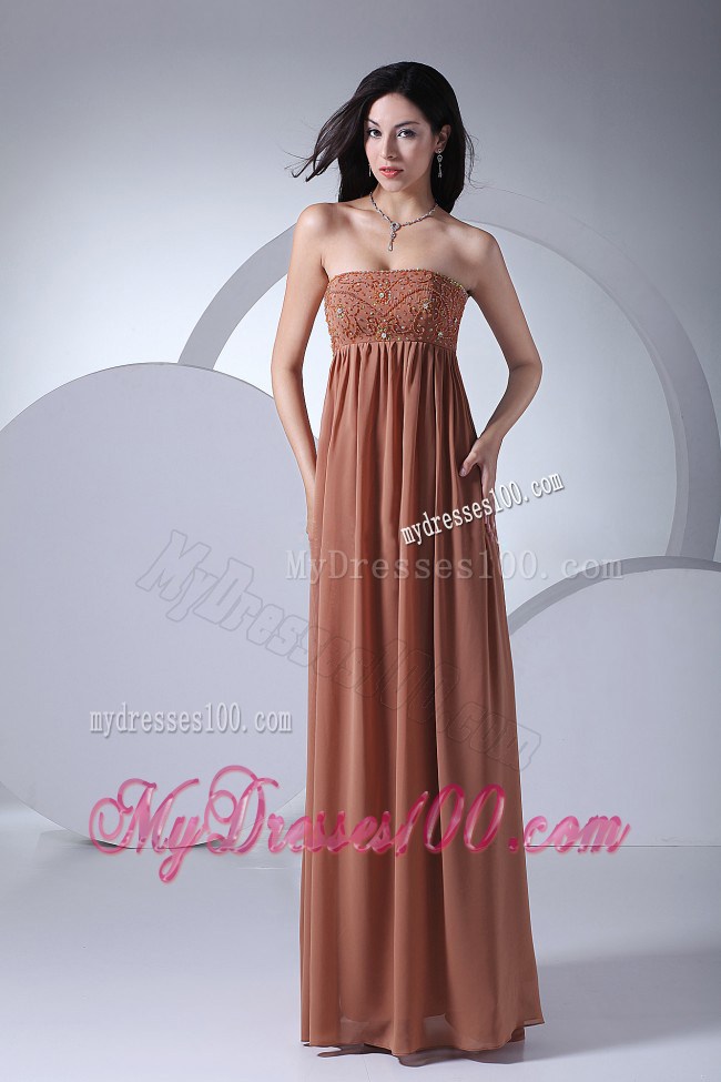 Beading Decorate Bodice Brown Strapless Floor-length 2013 Maxi Dresses
