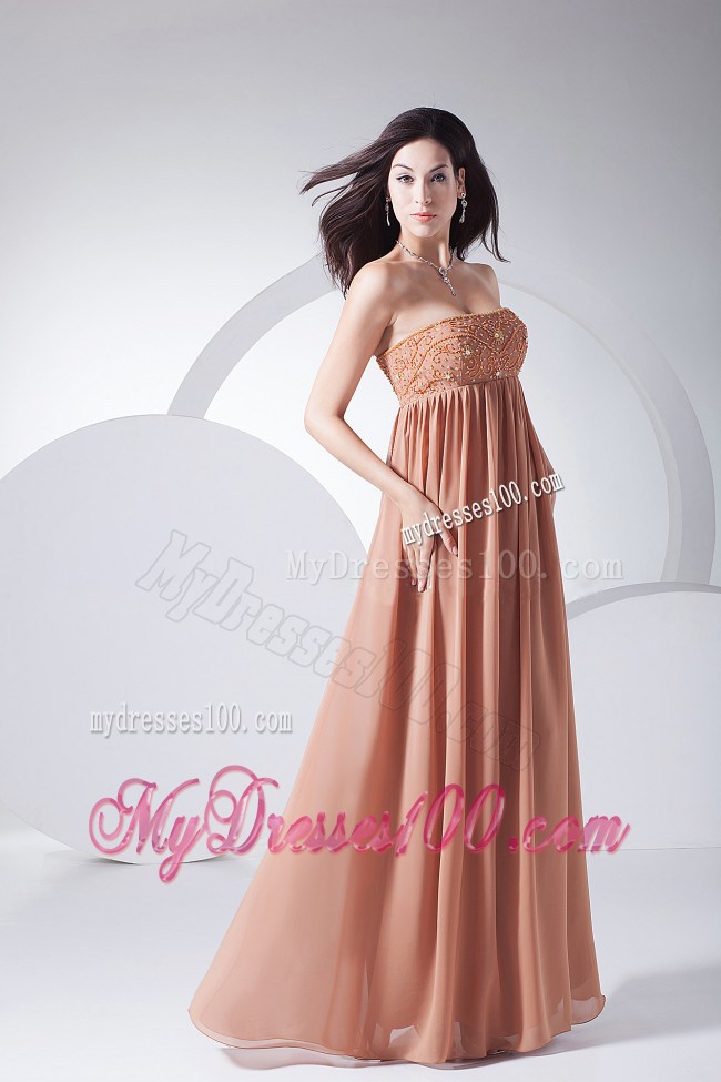 Beading Decorate Bodice Brown Strapless Floor-length 2013 Maxi Dresses