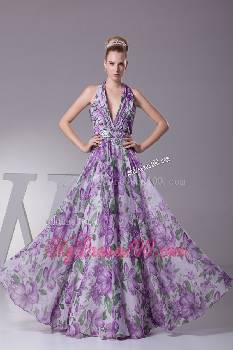 2013 Summer Beading and Ruching V-neck Long Printing Maxi Dress