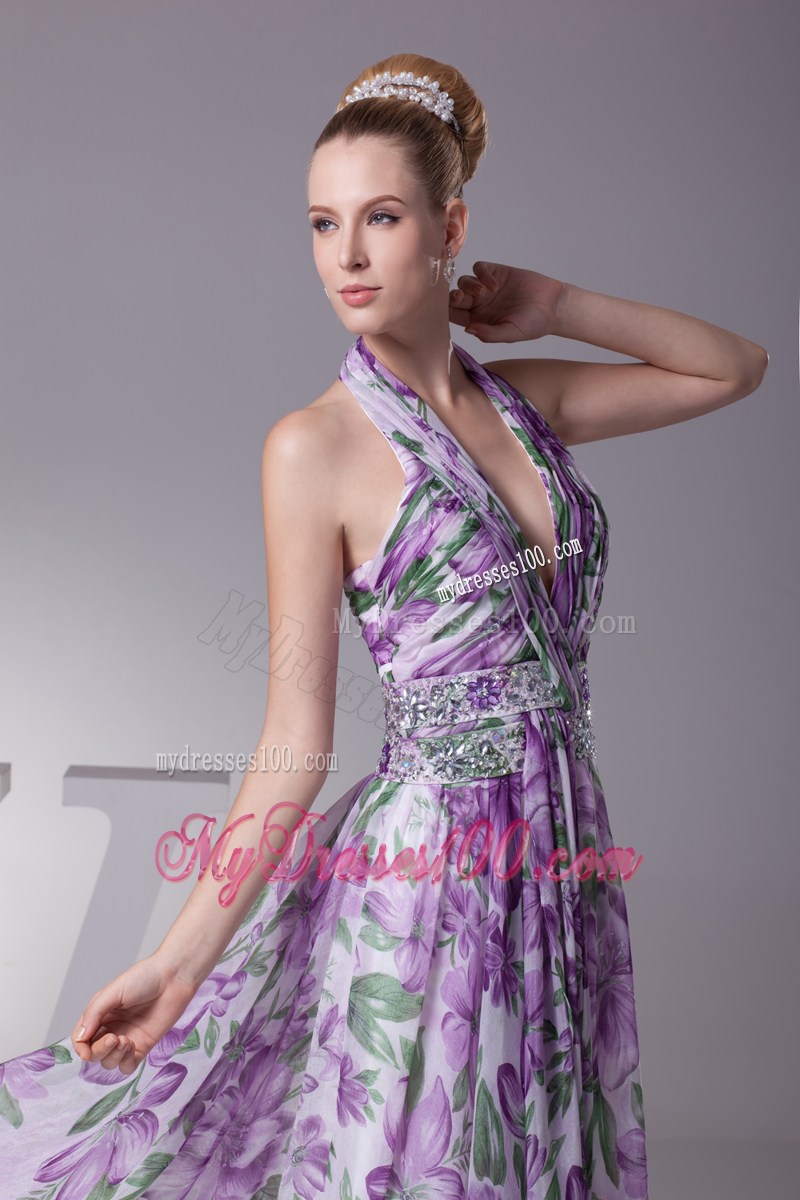 2013 Summer Beading and Ruching V-neck Long Printing Maxi Dress