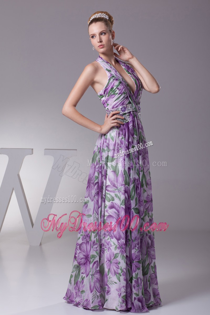 2013 Summer Beading and Ruching V-neck Long Printing Maxi Dress