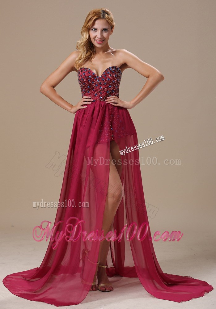 2013 Burgundy High Slit Empire Sweetheart Beaded Bodice Maxi Dresses